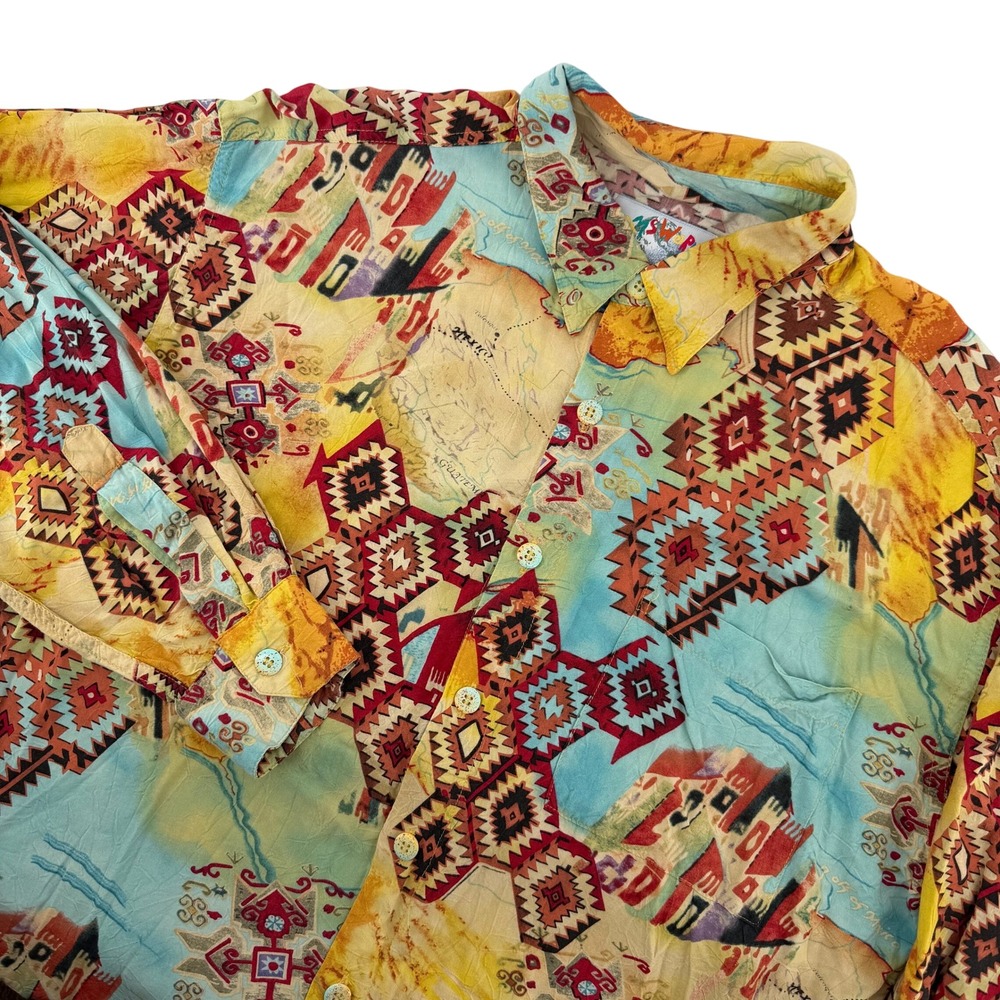 Vintage Jams World Men's L Puerta‎ Del Sol Print Long Sleeve Button Up Shirt USA
